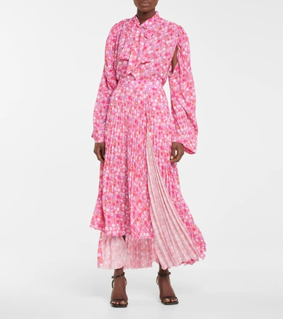 Shop Balenciaga Floral High-rise Crêpe Maxi Skirt In 粉红色