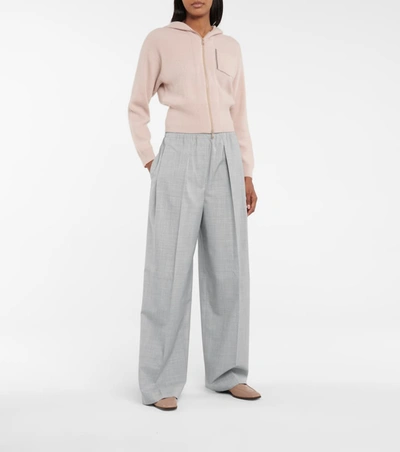 Shop Brunello Cucinelli High-rise Straight Wool Pants In 灰色