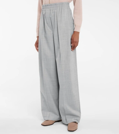 Shop Brunello Cucinelli High-rise Straight Wool Pants In 灰色