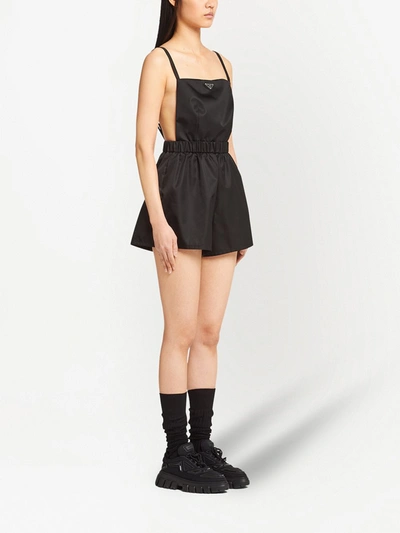 Prada Logo Re-nylon Backless Mini Jumpsuit In Black | ModeSens