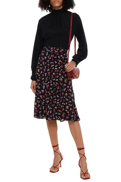 Shop Altuzarra Floral-print Silk-crepe Skirt In Black