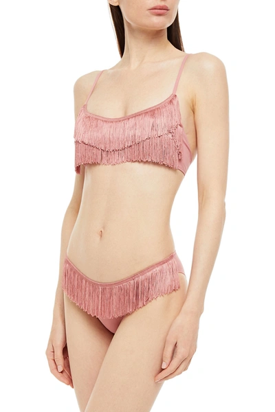 Shop Stella Mccartney Fringed Bikini Top In Blush