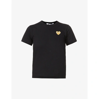 Shop Comme Des Garçons Play Womens Black Gold Heart-embroidered Cotton-jersey T-shirt Xs
