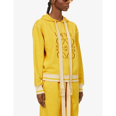 Shop Loewe Anagram-embroidered Cotton-jersey Hoody In Yellow