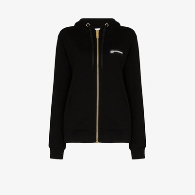 Shop Burberry Cotton Zip-up Hoodie In Black