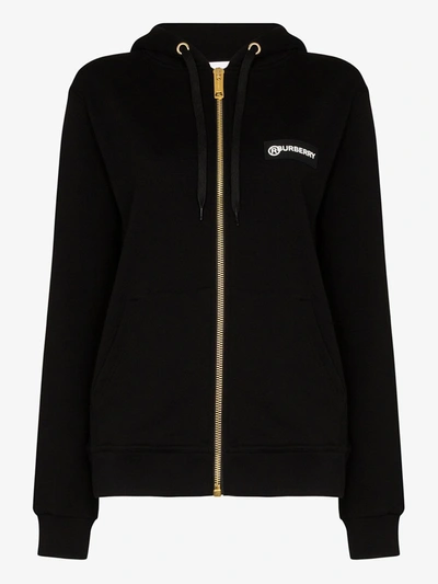 Shop Burberry Cotton Zip-up Hoodie In Black