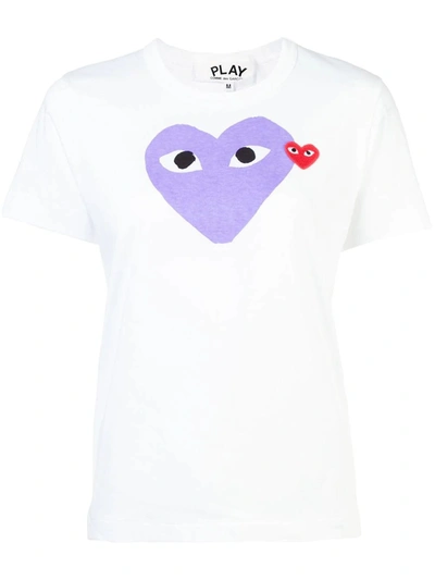Comme Des Garçons Play Purple And White Cotton Heart Print Tee In Lilla