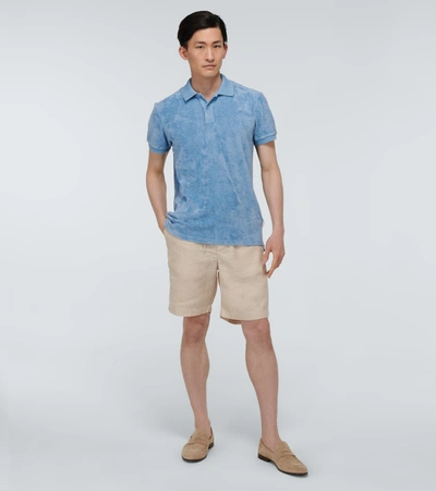 Shop Orlebar Brown Jarrett Toweling Cotton Polo Shirt In Blue