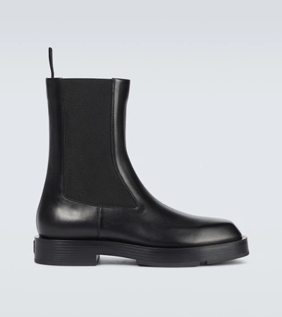 Shop Givenchy Squared Box Leather Chelsea Boots In Black