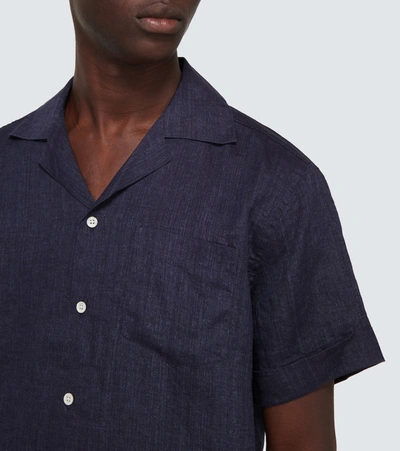 Shop Frescobol Carioca Thomas Linen Camp-collar Shirt In Blue