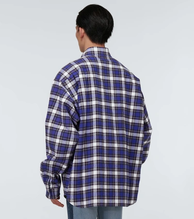 Shop Balenciaga Padded Checked Overshirt In Blue