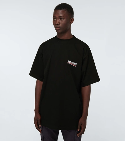 Balenciaga Oversized Logo-print Cotton-jersey T-shirt In Black White