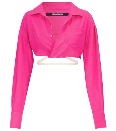 Shop Jacquemus La Chemise Laurier Cropped Shirt In Pink