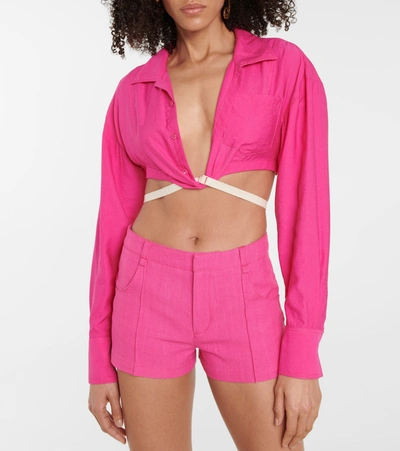 Shop Jacquemus La Chemise Laurier Cropped Shirt In Pink