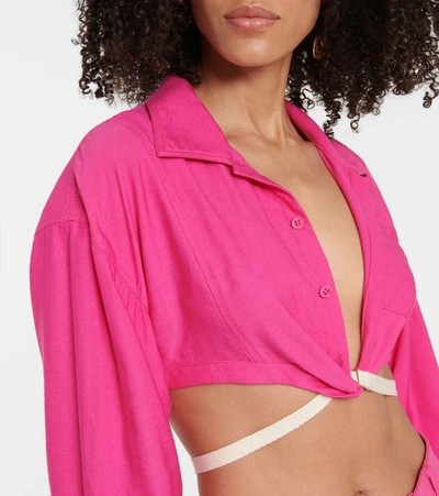 Shop Jacquemus La Chemise Laurier Cropped Shirt In Pink