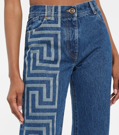 Shop Versace High-rise Printed Jeans In Blue