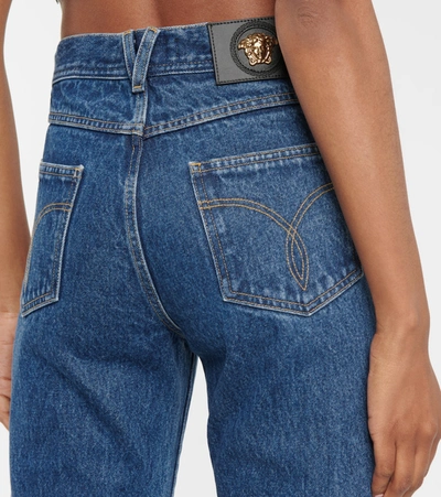 Shop Versace High-rise Printed Jeans In Blue