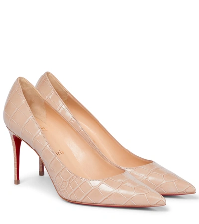 Shop Christian Louboutin Kate 85 Croc-effect Leather Pumps In Pink