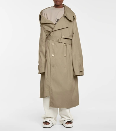 Shop Balenciaga Cotton Trench Coat In Beige