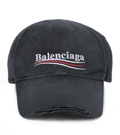 Shop Balenciaga Logo Distressed Cotton Cap In Black