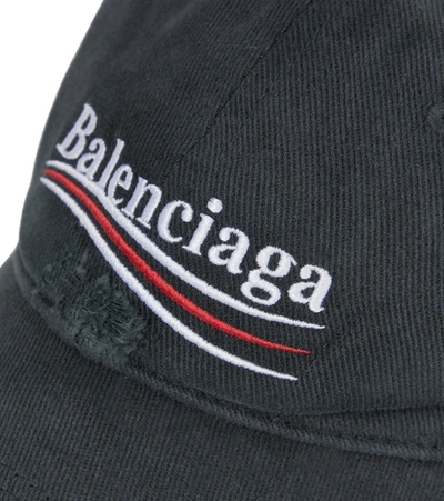 Shop Balenciaga Logo Distressed Cotton Cap In Black