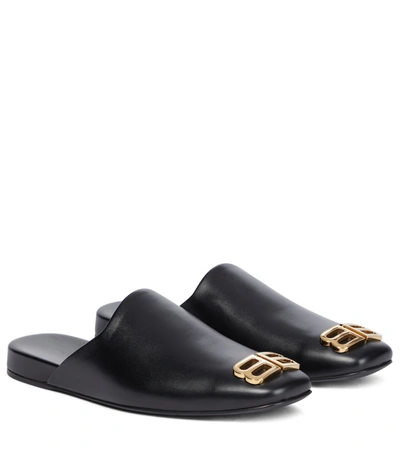 Shop Balenciaga Cosy Bb Leather Slippers In Black