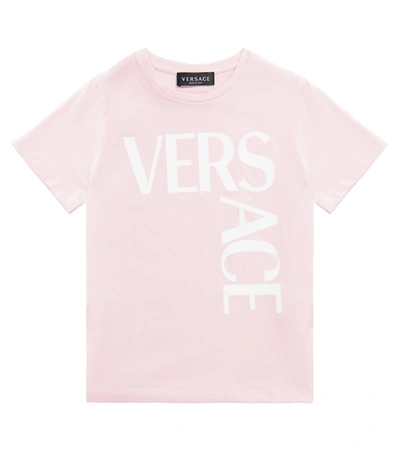 Shop Versace Logo Cotton T-shirt In Pink