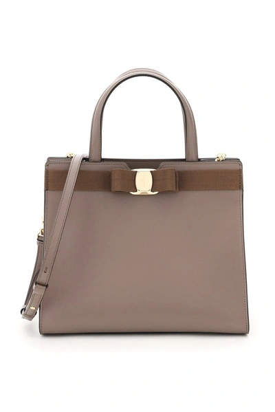 Shop Ferragamo Vara Bow Medium Tote Bag In Brown