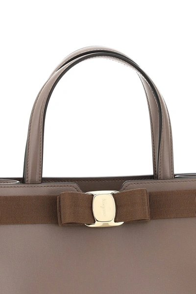 Shop Ferragamo Vara Bow Medium Tote Bag In Brown