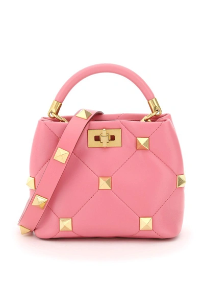 Shop Valentino Garavani The Handle Roman Stud Small Tote Bag In Pink