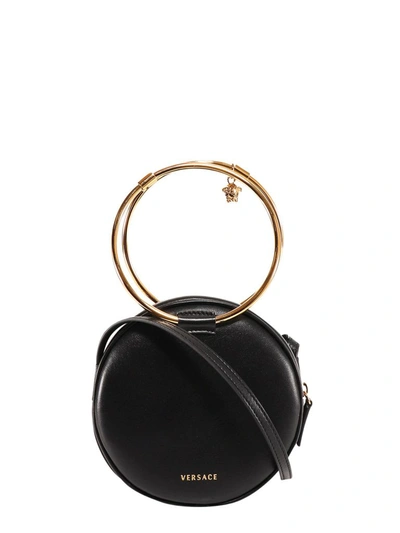 Shop Versace Logo Printed Round Shoulder Bag In Black