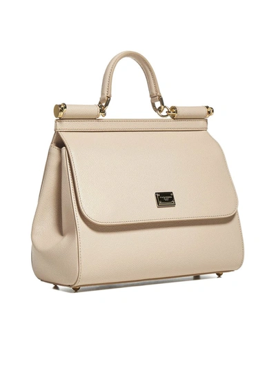 Shop Dolce & Gabbana Sicily Medium Shoulder Bag In Beige