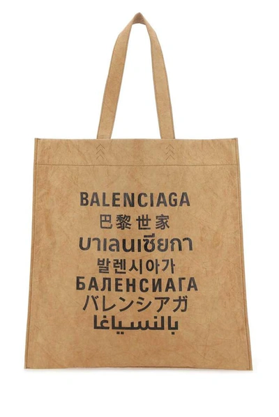 Shop Balenciaga Languages Printed Medium Tote Bag In Beige