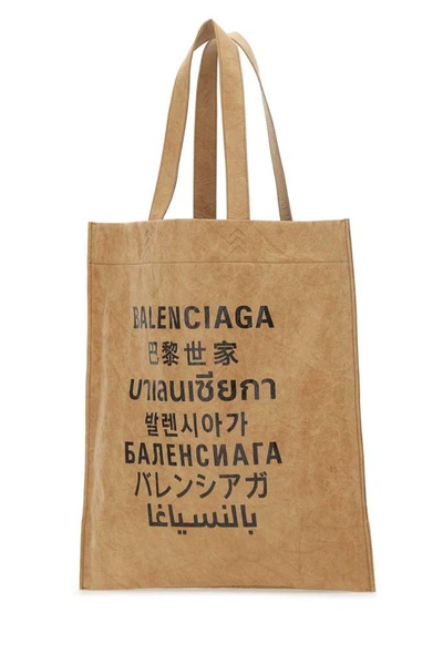 Shop Balenciaga Languages Printed Medium Tote Bag In Beige