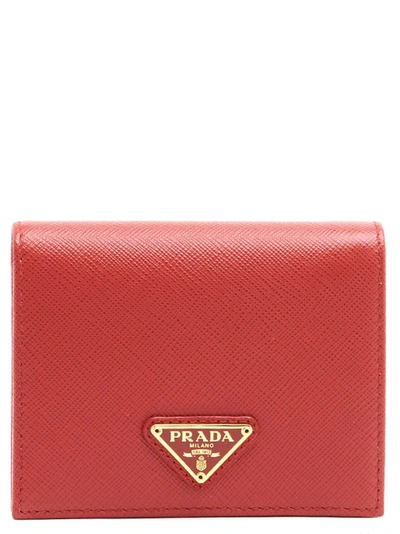 Shop Prada Saffiano Small Wallet In Red