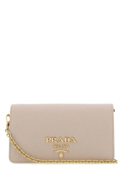 Prada Logo Plaque Chain Clutch Bag in White