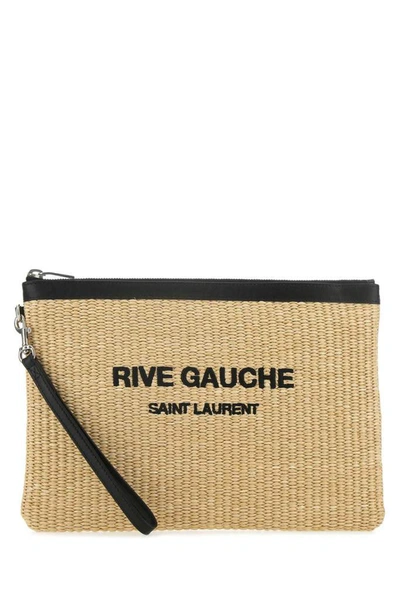 Shop Saint Laurent Rive Gauche Pouch In Beige