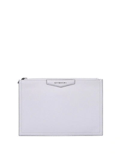 Shop Givenchy Antigona Zipped Clutch Bag In Grey