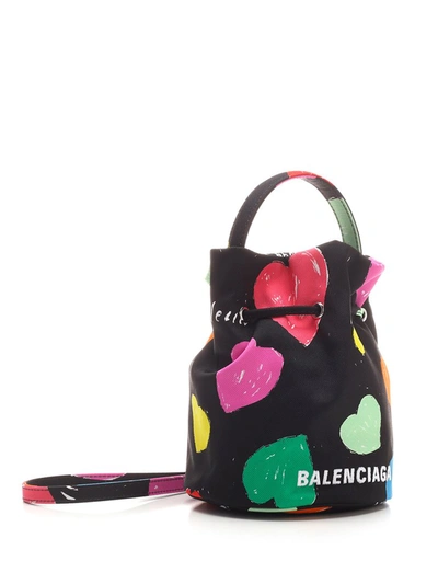 Shop Balenciaga Archive Hearts Wheel Xs Drawstring Bucket Bag In Multi