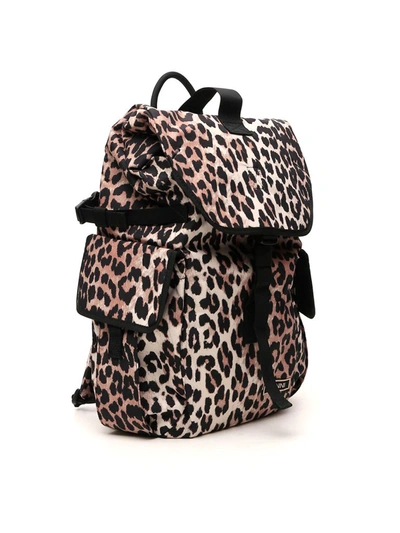 Shop Ganni Leopard Printed Backpack In Multi