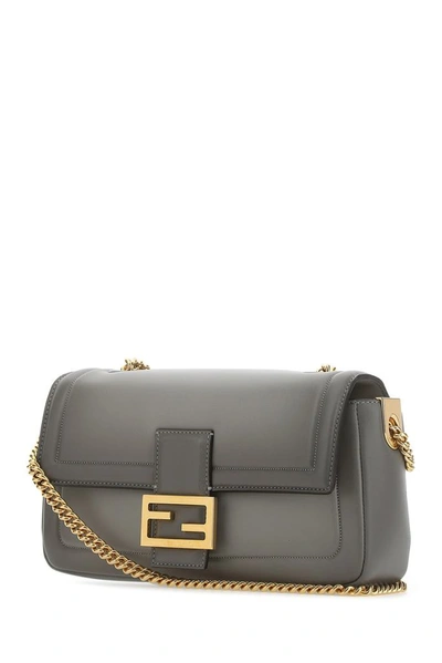 Shop Fendi Baguette Chain Medium Shoulder Bag In Grey