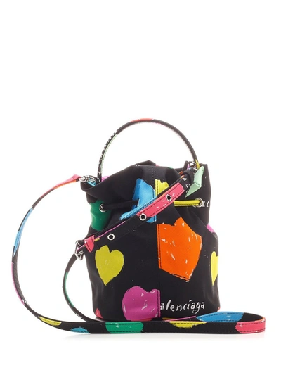 Shop Balenciaga Archive Hearts Wheel Xs Drawstring Bucket Bag In Multi