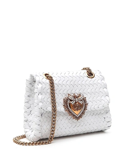 Shop Dolce & Gabbana Devotion Woven Small Shoulder Bag In White