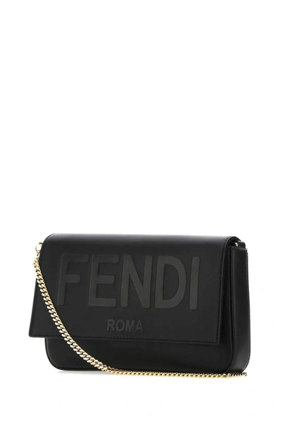Shop Fendi Roma Lettering Chain Shoulder Bag In Black