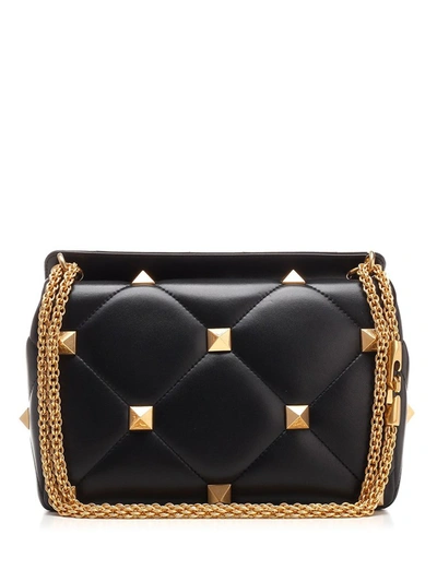 Shop Valentino Garavani Roman Stud Large Shoulder Bag In Black