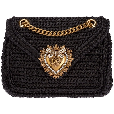 Shop Dolce & Gabbana Devotion Woven Shoulder Bag In Black