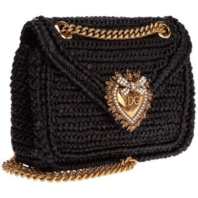 Shop Dolce & Gabbana Devotion Woven Shoulder Bag In Black