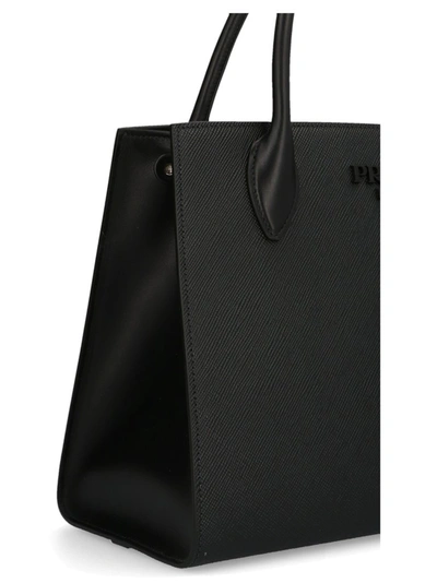 Shop Prada Monochrome Saffiano Medium Tote Bag In Black