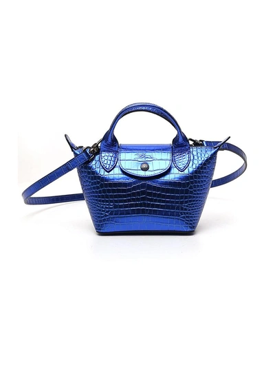 Le Pliage Cuir S Top handle bag Pilot Blue - Leather (L1512757729