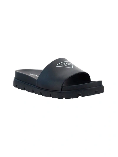 Shop Prada Logo Print Sandals In Black
